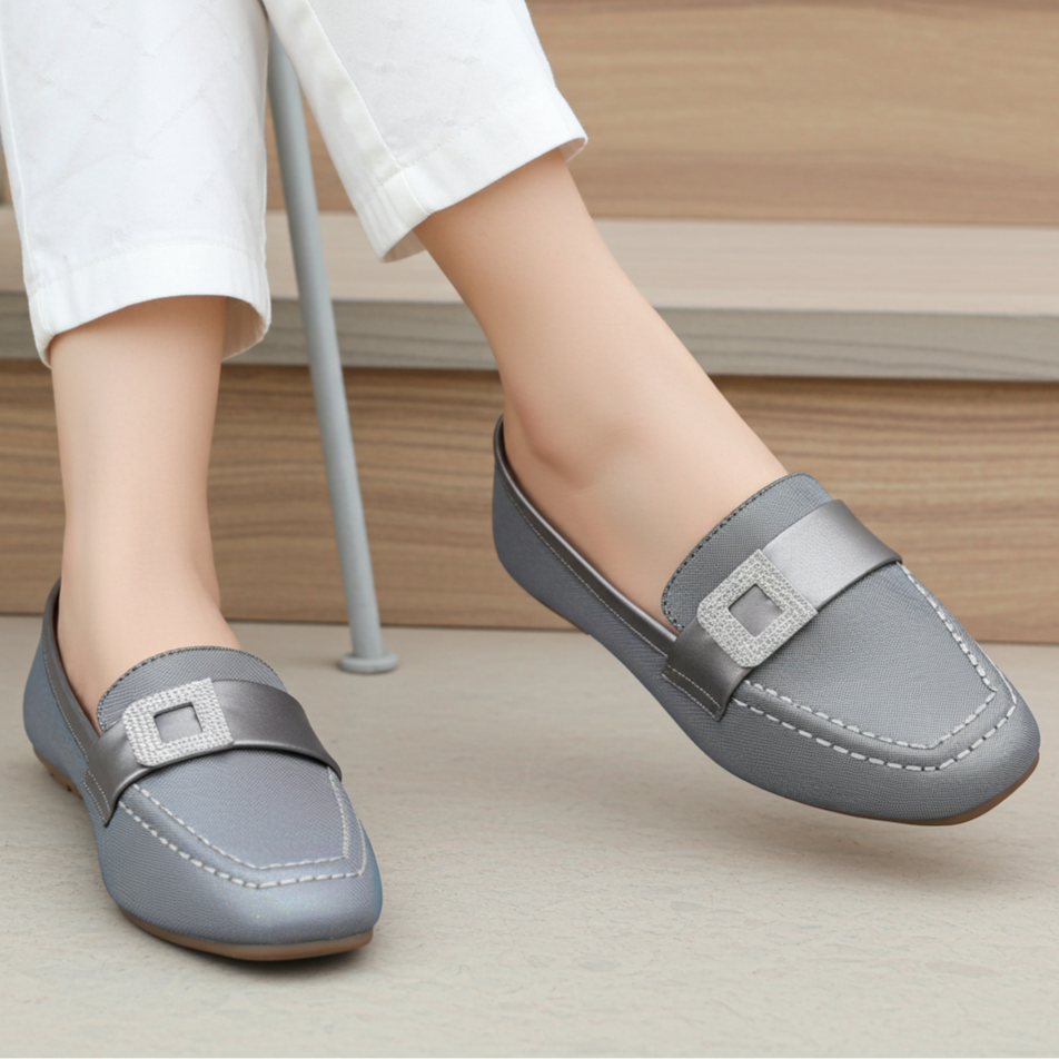 Grey Diamante Loafer for Women - 8004414