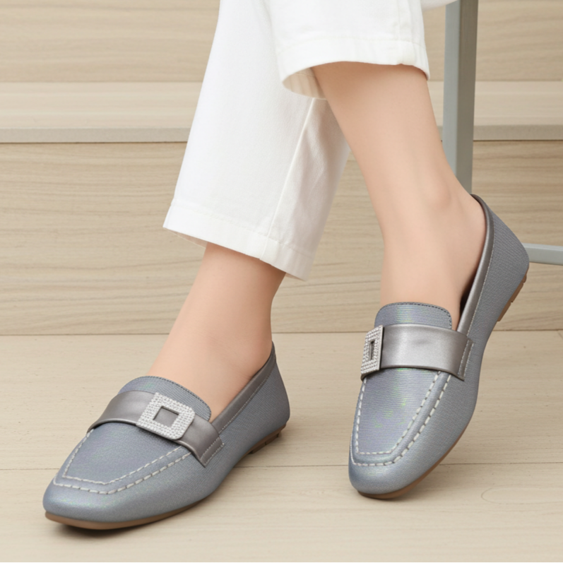 Grey Diamante Loafer for Women - 8004414