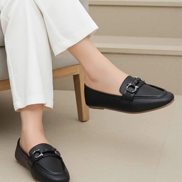 Women's Black Loafers - 8004419
