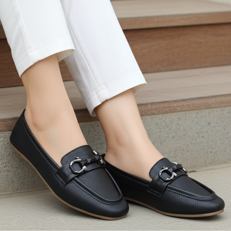 Women's Black Loafers - 8004419