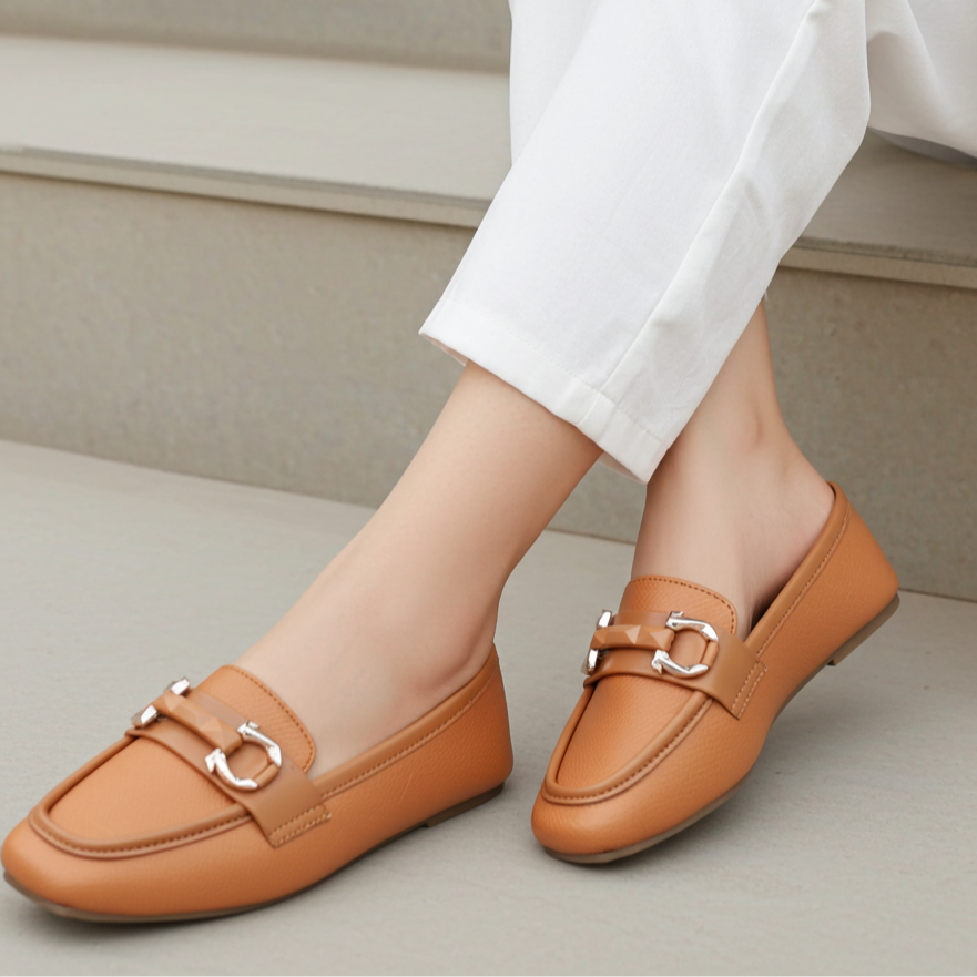 Tan Loafers Shoes For Women - 8004419