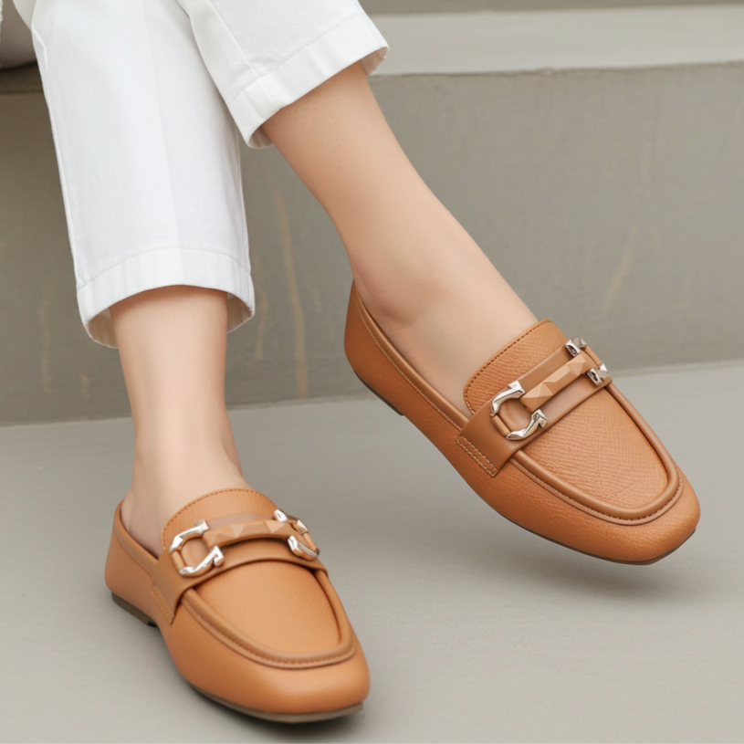 Tan Loafers Shoes For Women - 8004419