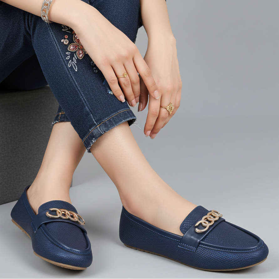 Women's Navy Blue Slip-On Loafers - 8004457