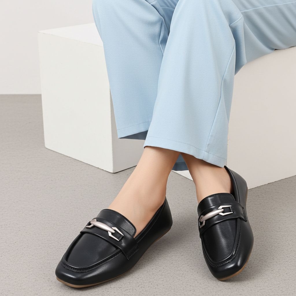 Black ladies moccasin shoes - 8004447
