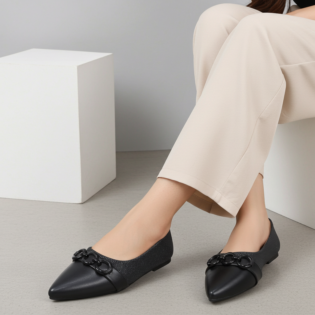 Black Pointed Toe Flats - 8006295