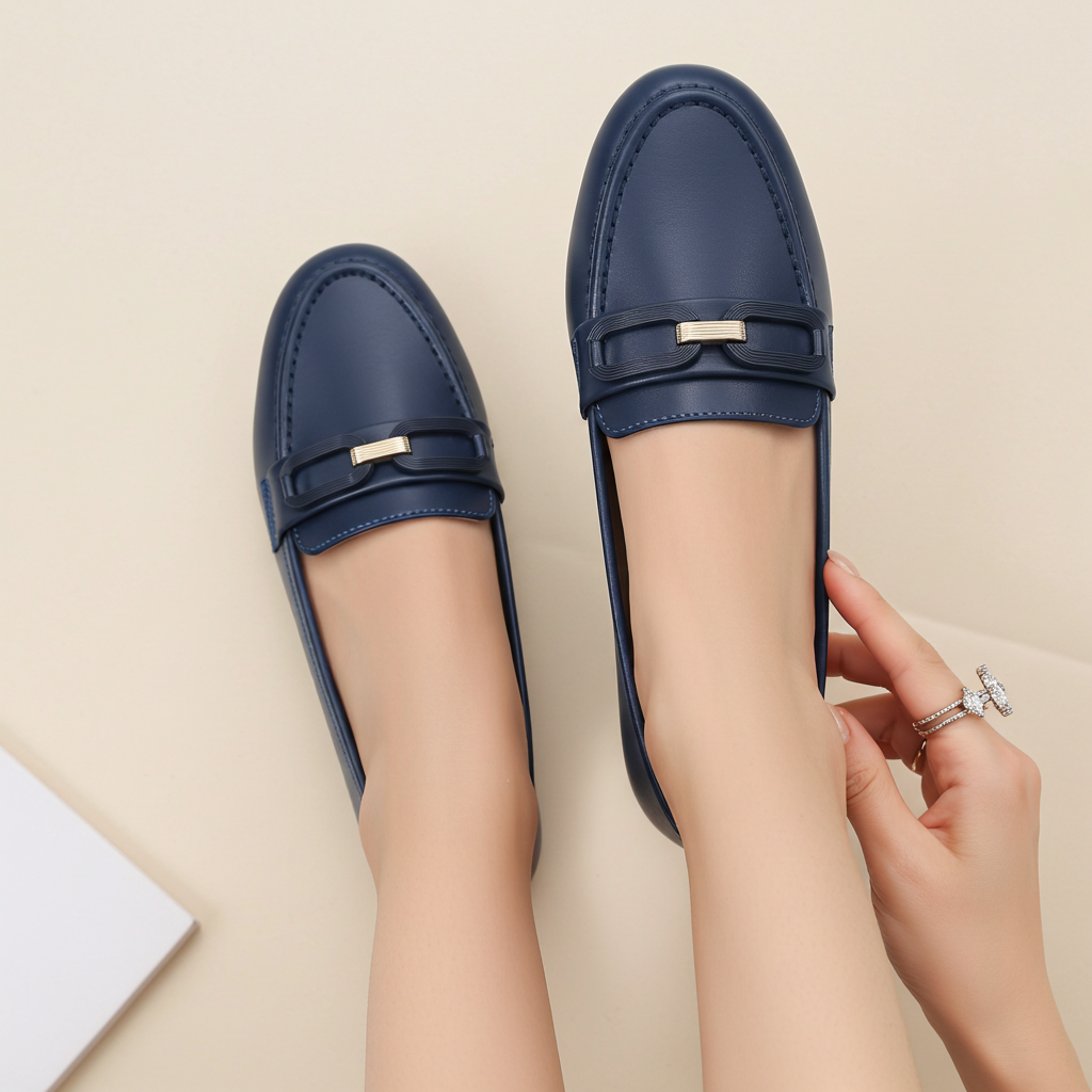 Navy Buckle Loafers -8004406