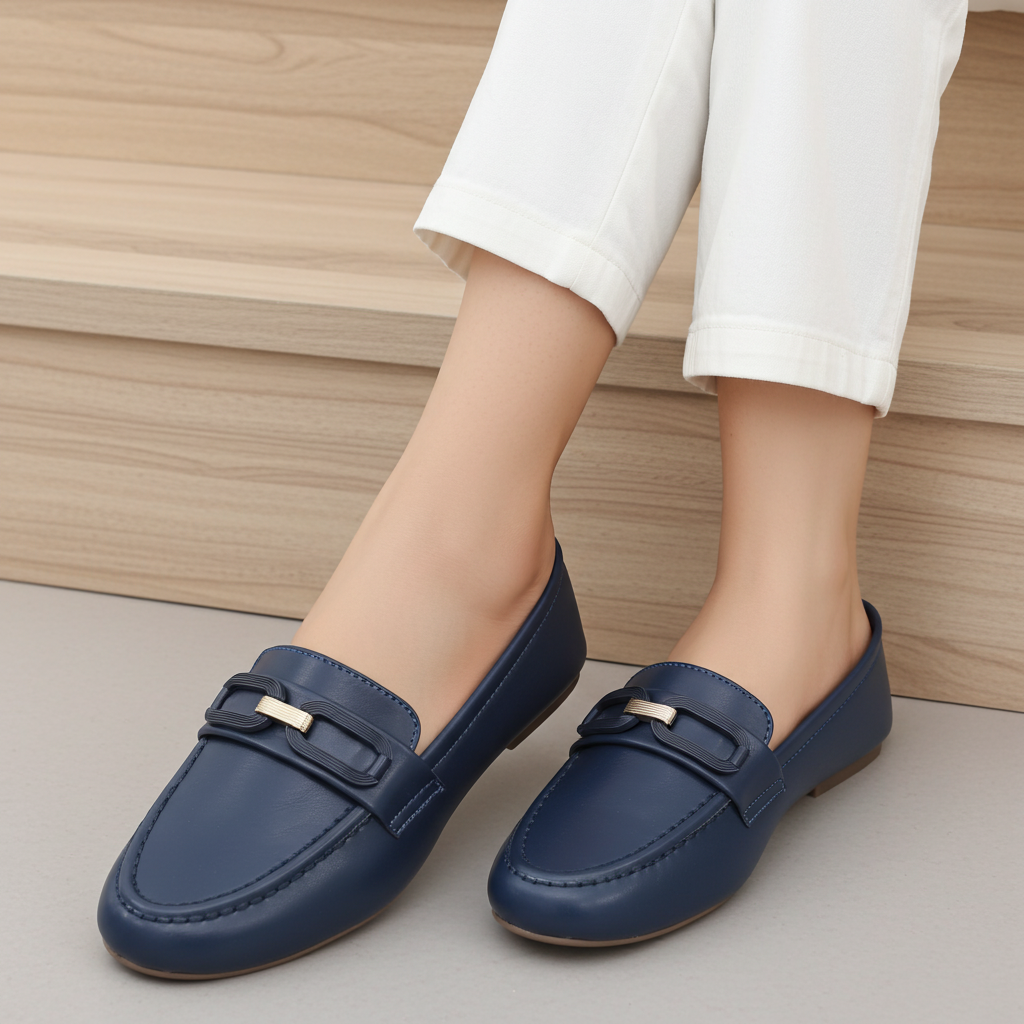 Navy Buckle Loafers -8004406