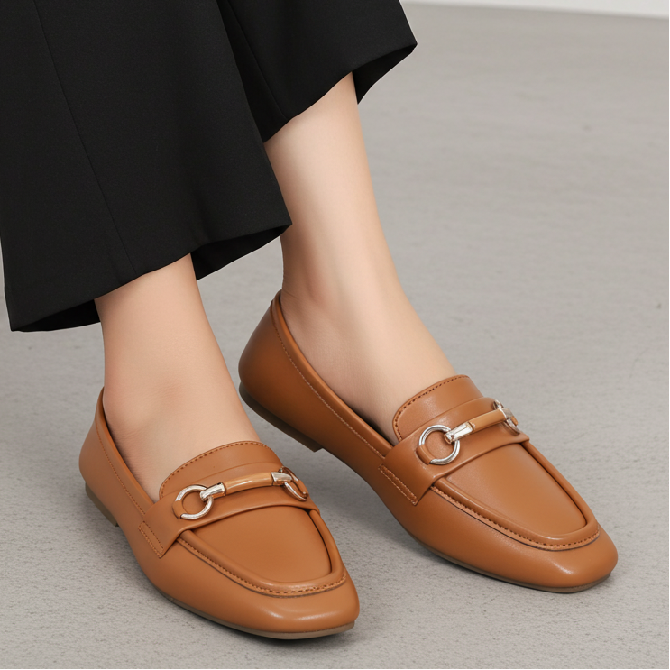 Modern Square Toe Tan Loafers - 8004412