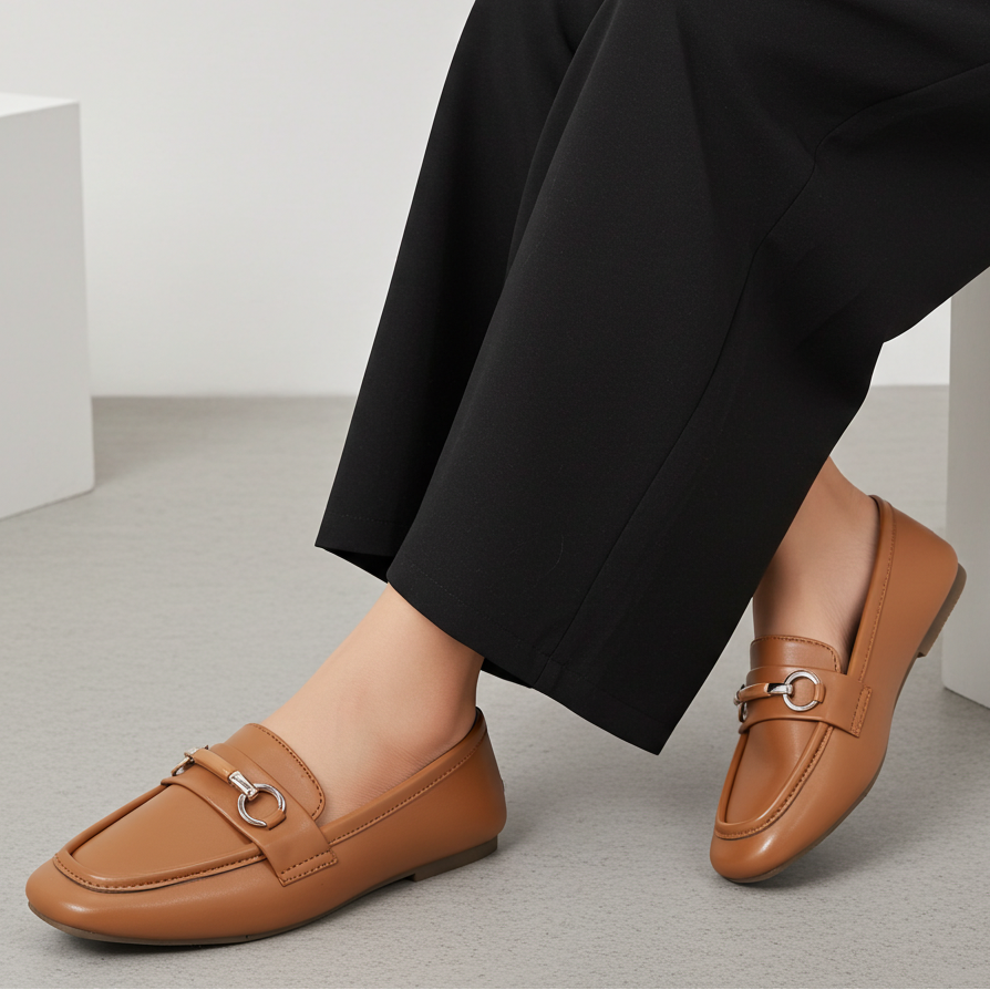 Modern Square Toe Tan Loafers - 8004412