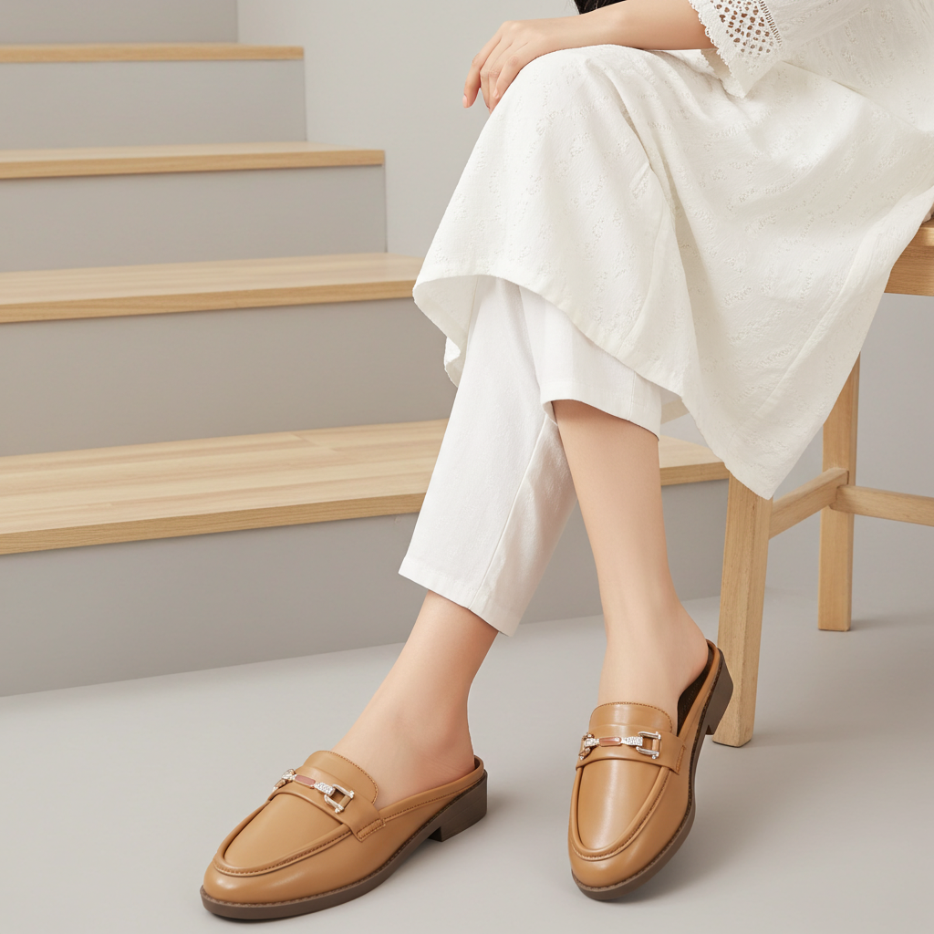 Tan Loafer Mules - 8007205