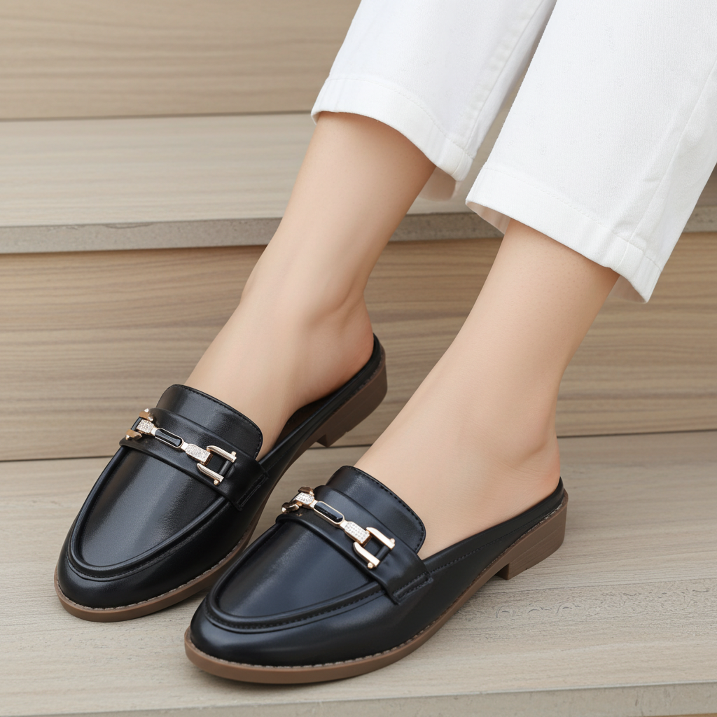 Black Loafer Mules - 8007205
