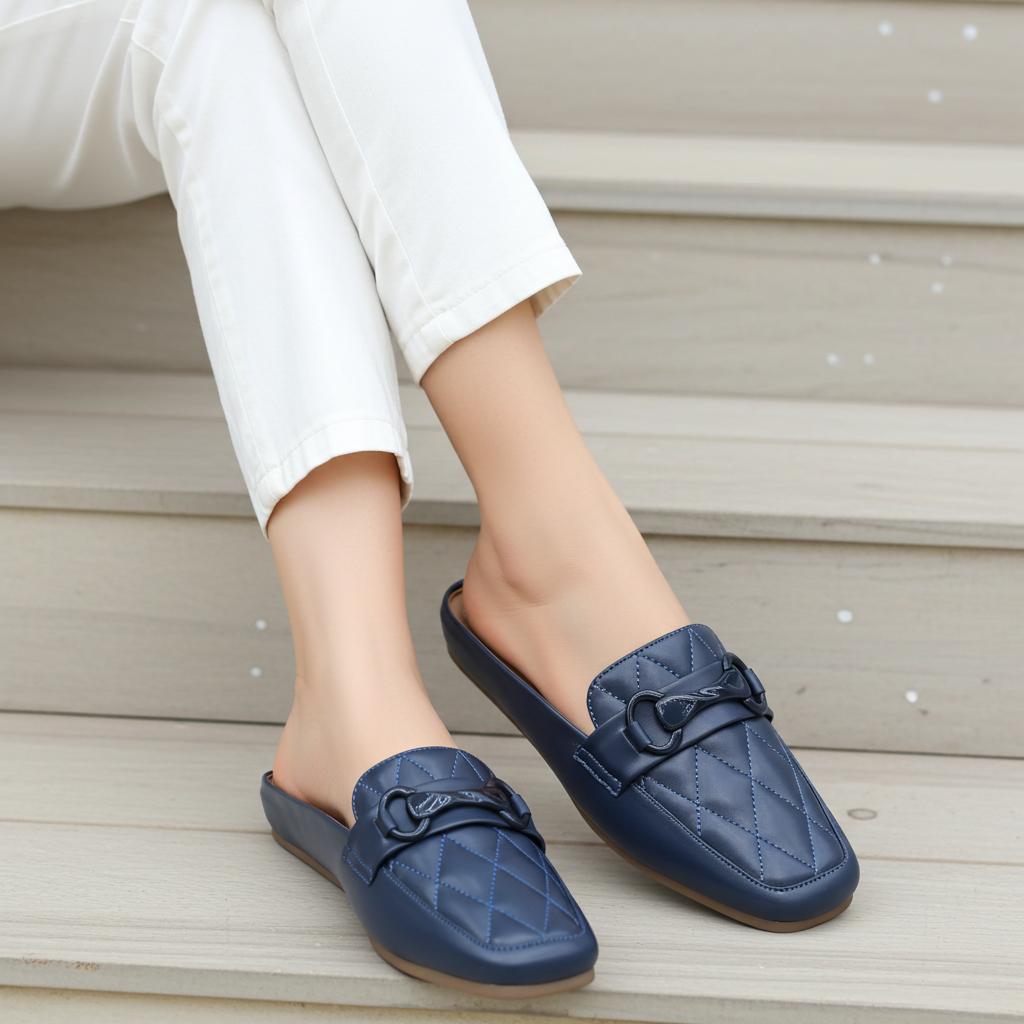 Navy Loafer Mules - 8004340