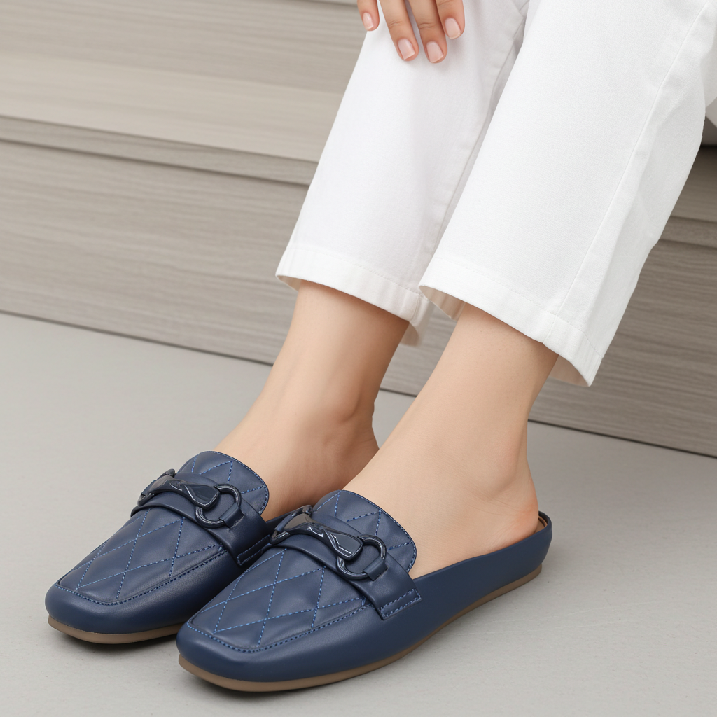 Navy Loafer Mules - 8004340