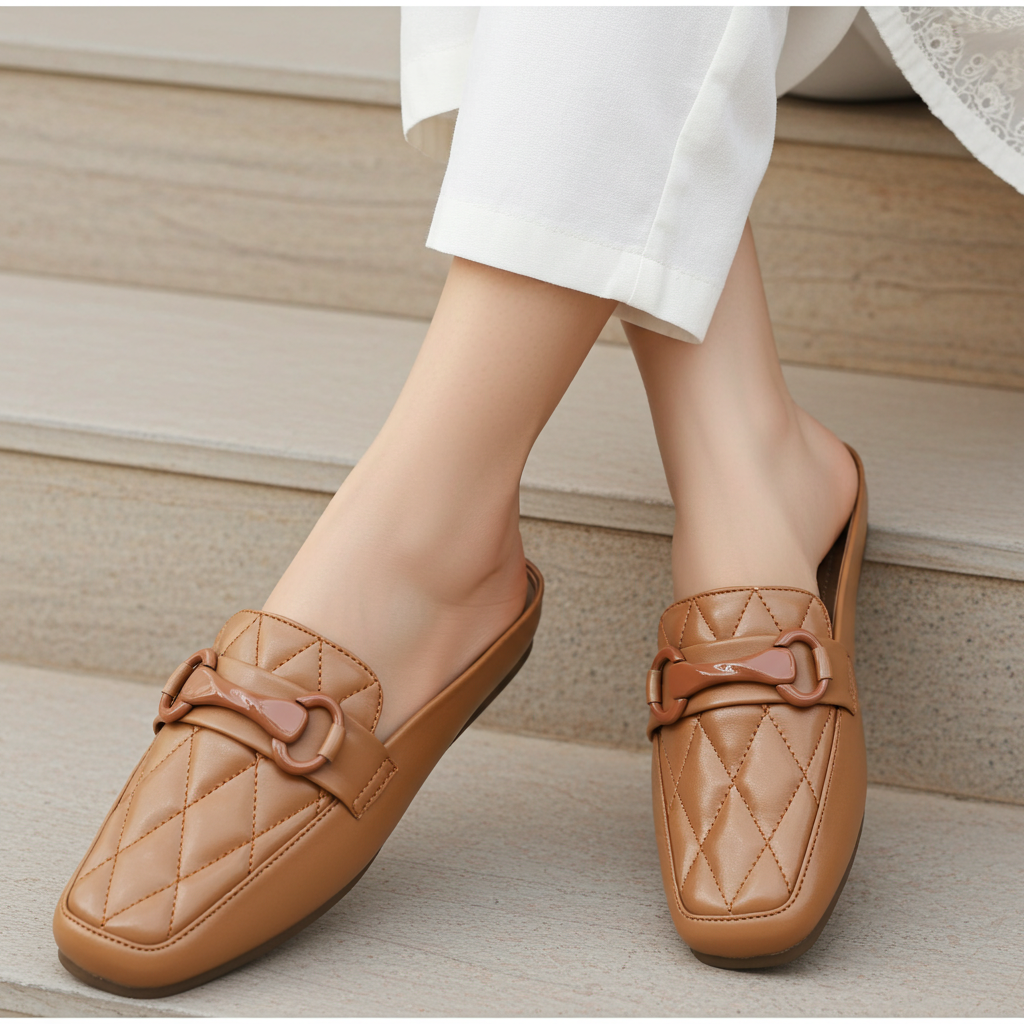 Tan Loafer Mules - 8004340
