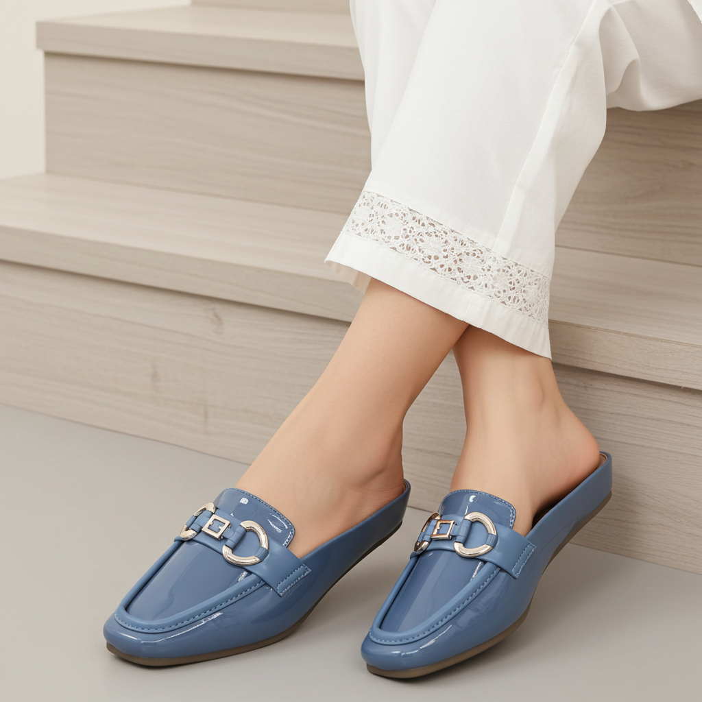 Blue Loafer Mules - 8004333