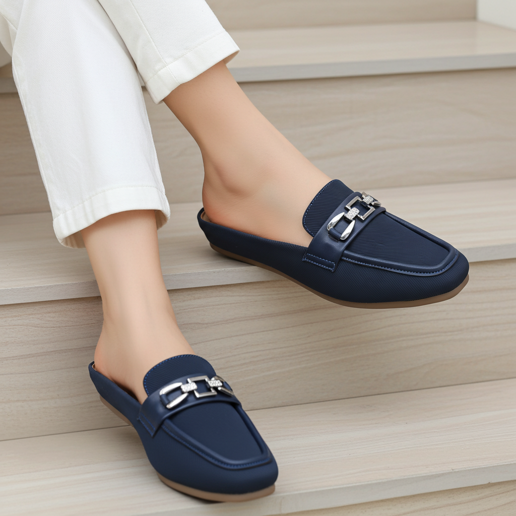 Navy Blue Loafer Mules - 8004332