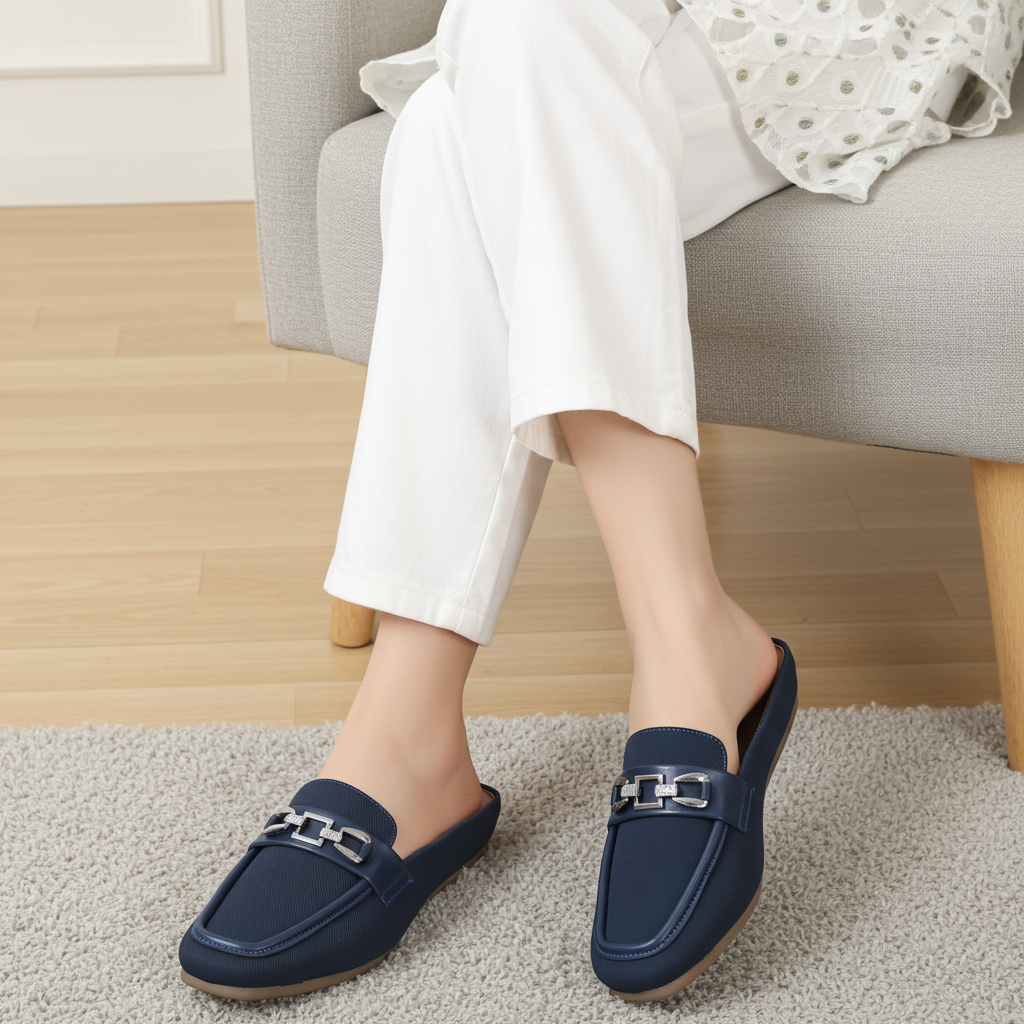 Navy Blue Loafer Mules - 8004332