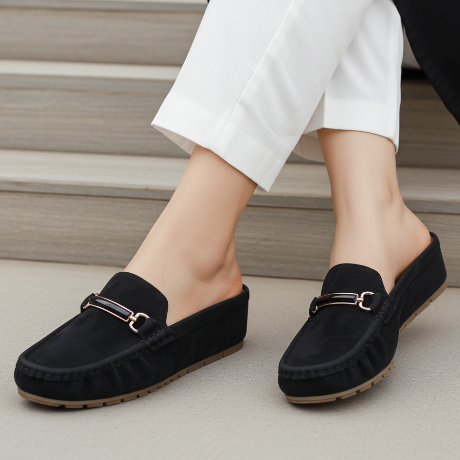 Chic Black Suede Loafer Mules 8007223 Black