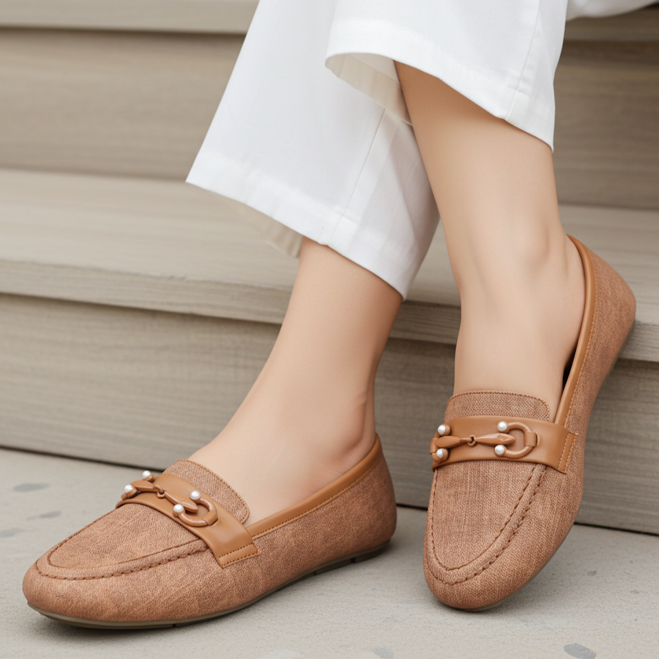Tan Textured Loafer For Women 8004398