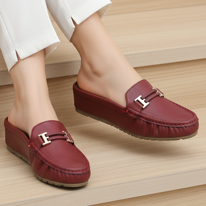 Chic Red Loafer Mules 8007222 Maroon