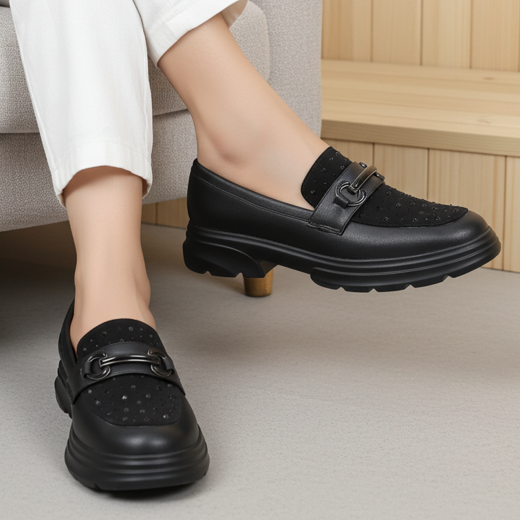 Modern Black Studded Chunky Loafers 8004428 Black