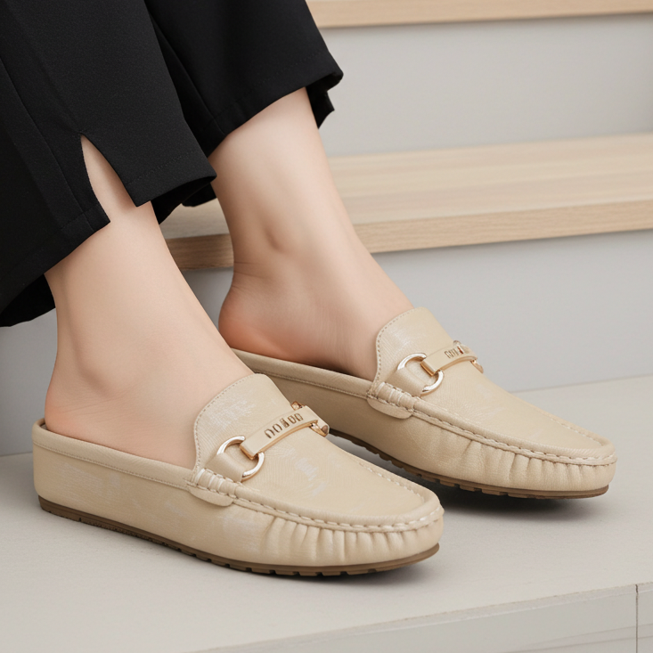 Chic Beige Textured Loafer Mules 8007225 Beige