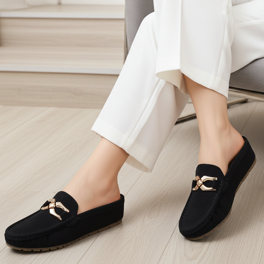 Chic Black Suede Loafer Half Mules 8007221 Black