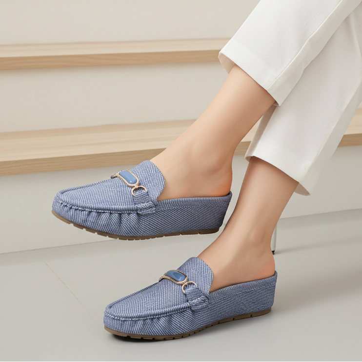 Chic Blue Textured Loafer Mules 8007218 Navy