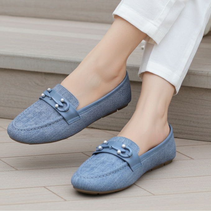 Blue Denim Loafers For Women 8004398