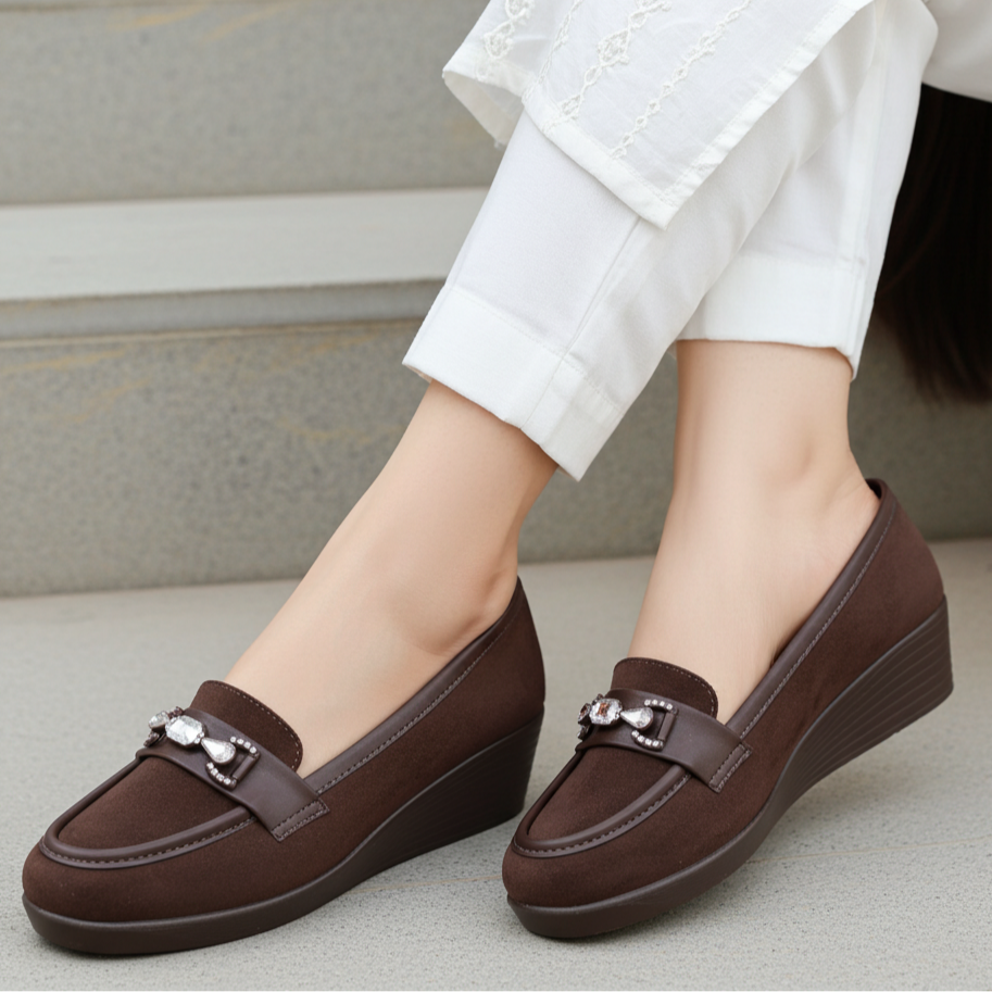 Coffee Wedge Loafers For Women 8004383