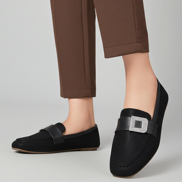 Black Ladies Moccasin Shoes - 8004414