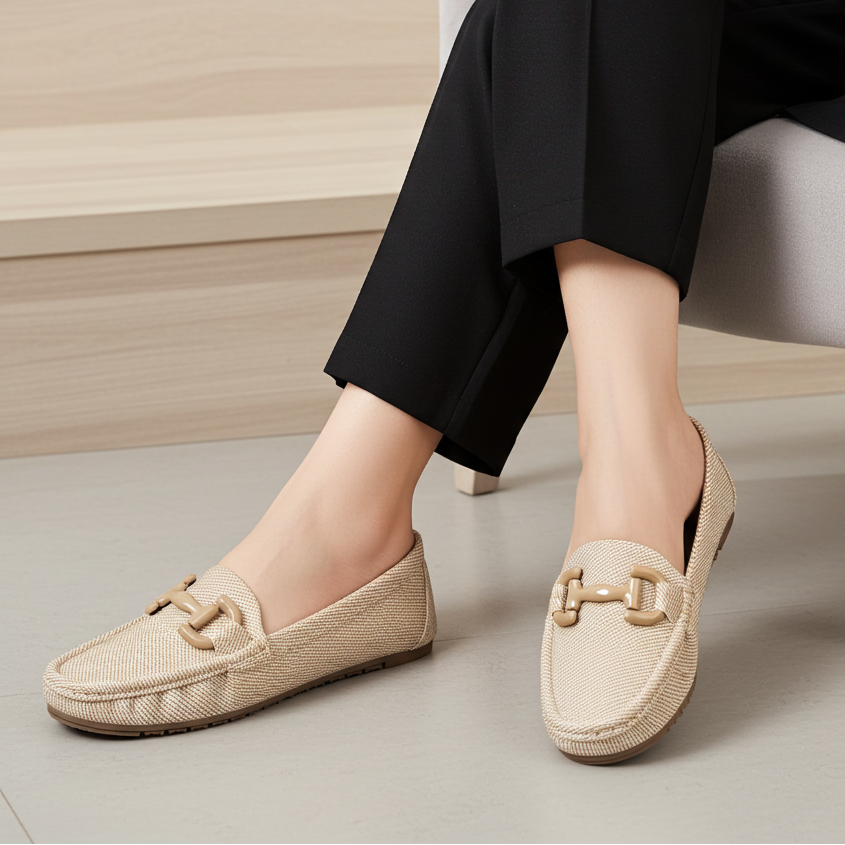 Beige Loafer Flats Women's Comfort Shoes 8004353 Khaki