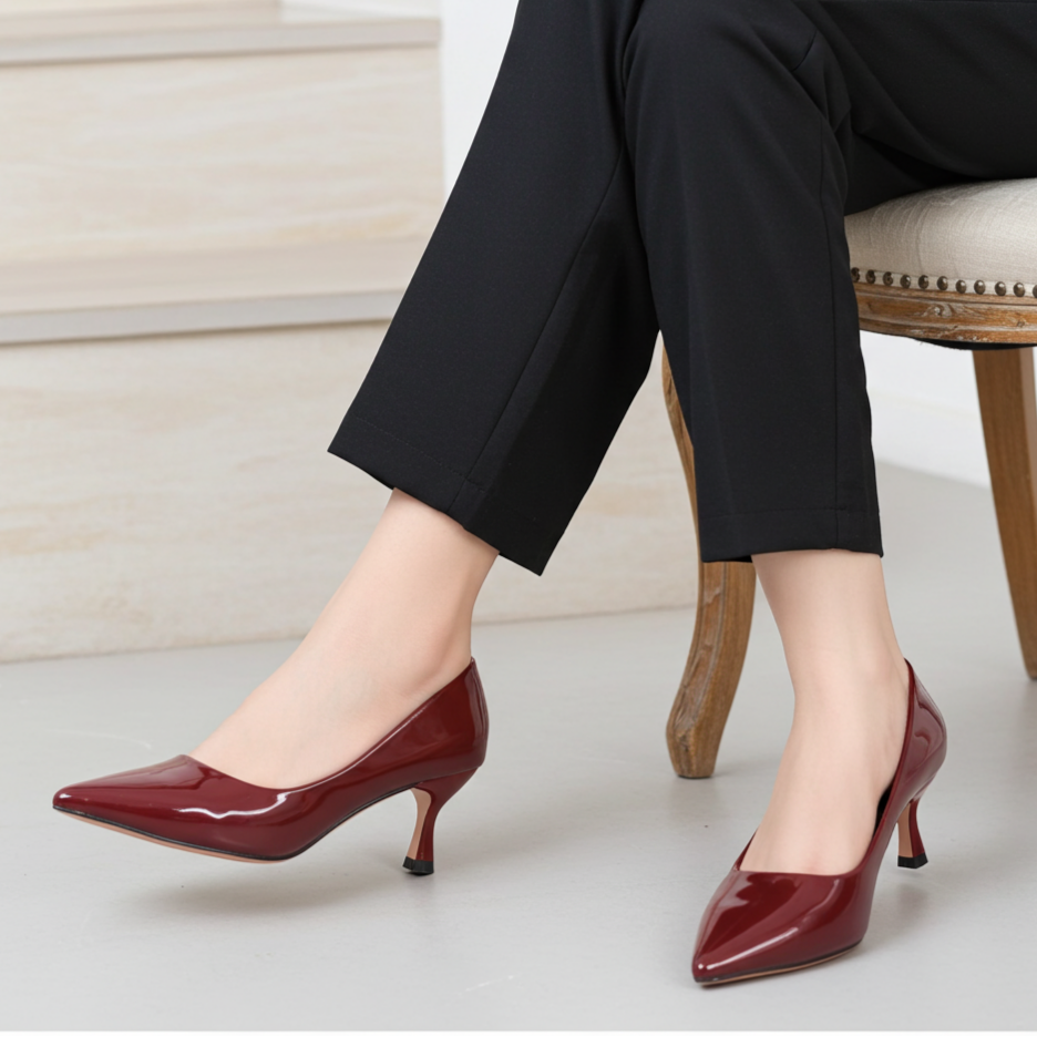 Maroon Kitten Heel Pumps - 8108162