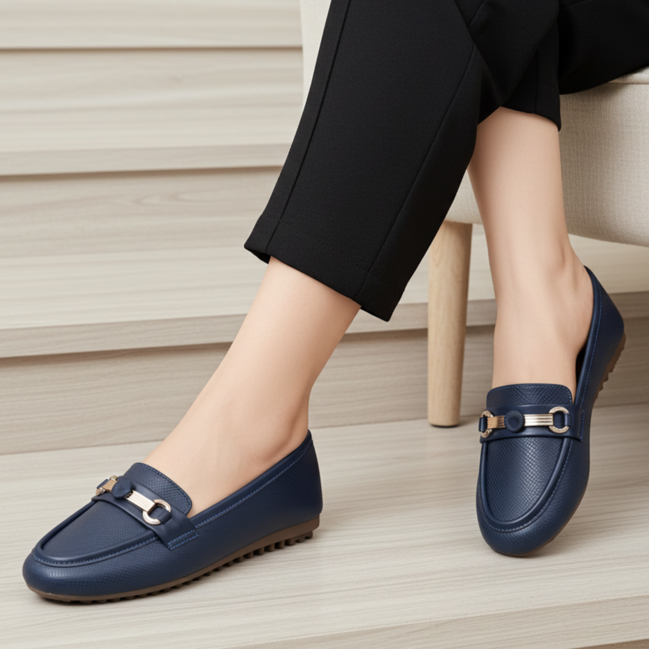 Navy Blue Textured Loafer Shoes 8004394