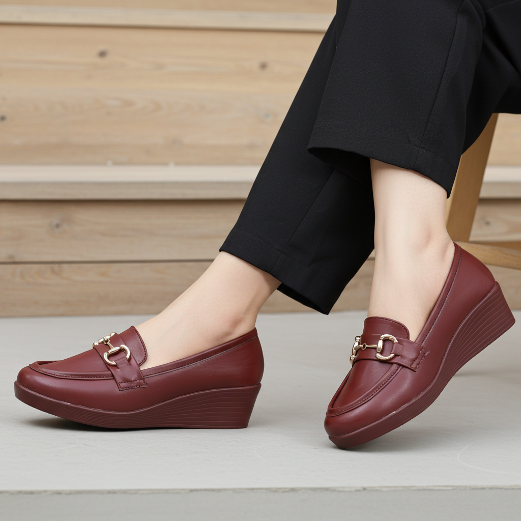 Maroon Women's Wedge Loafers  8004421
