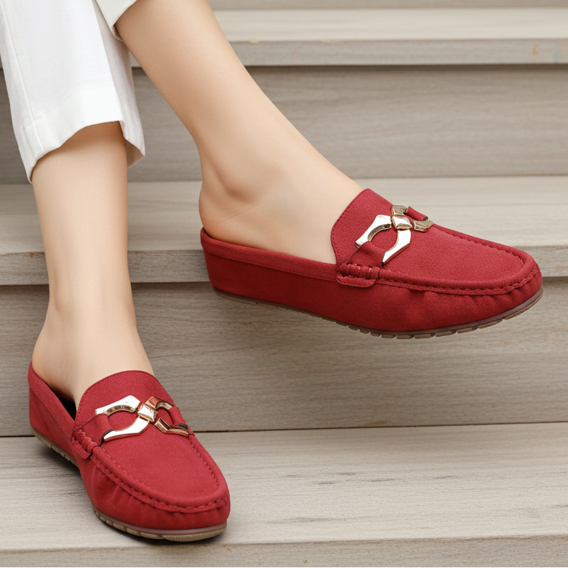 Chic Red Suede Loafer Half Mules 8007221 Maroon