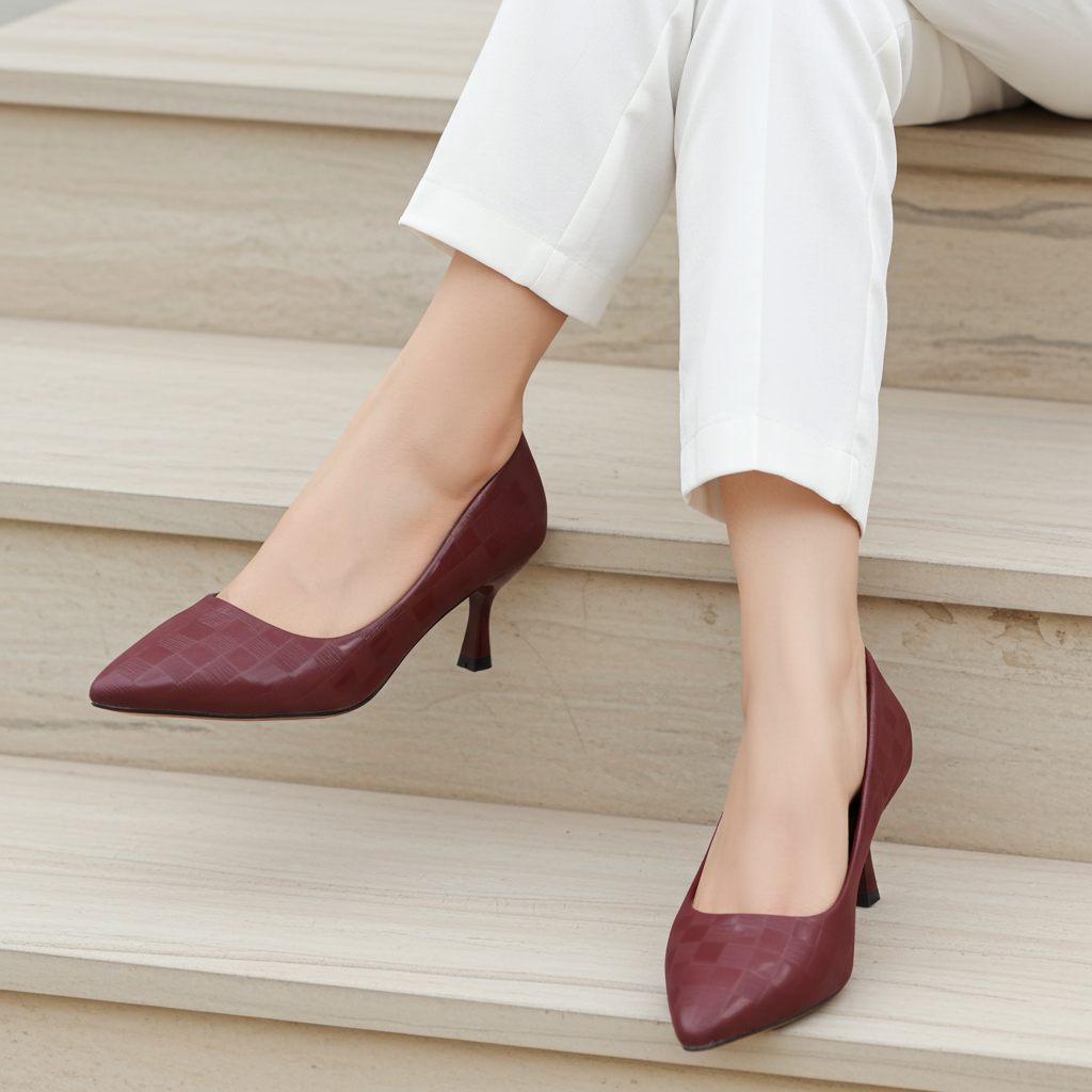 Maroon Checkered Court Shoes - 8108159