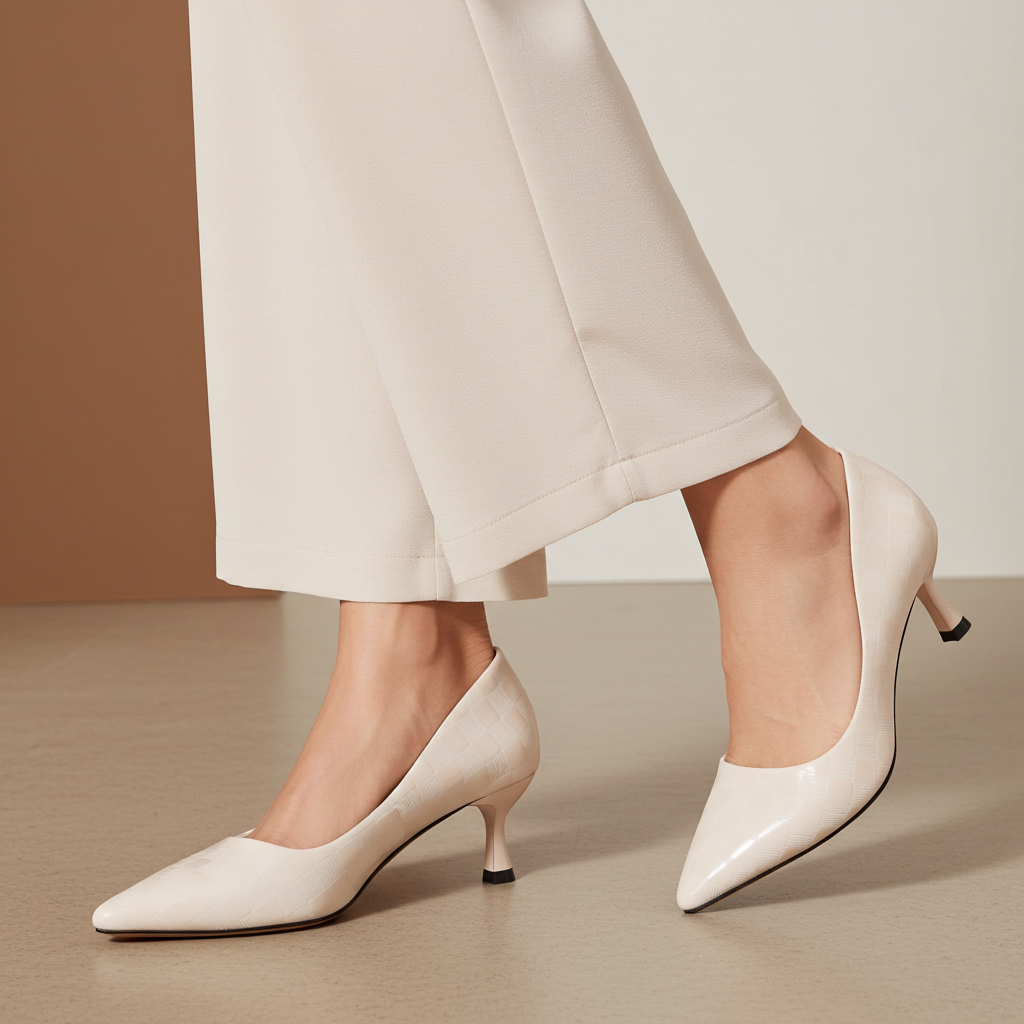 Beige Checkered Court Shoes - 8108159