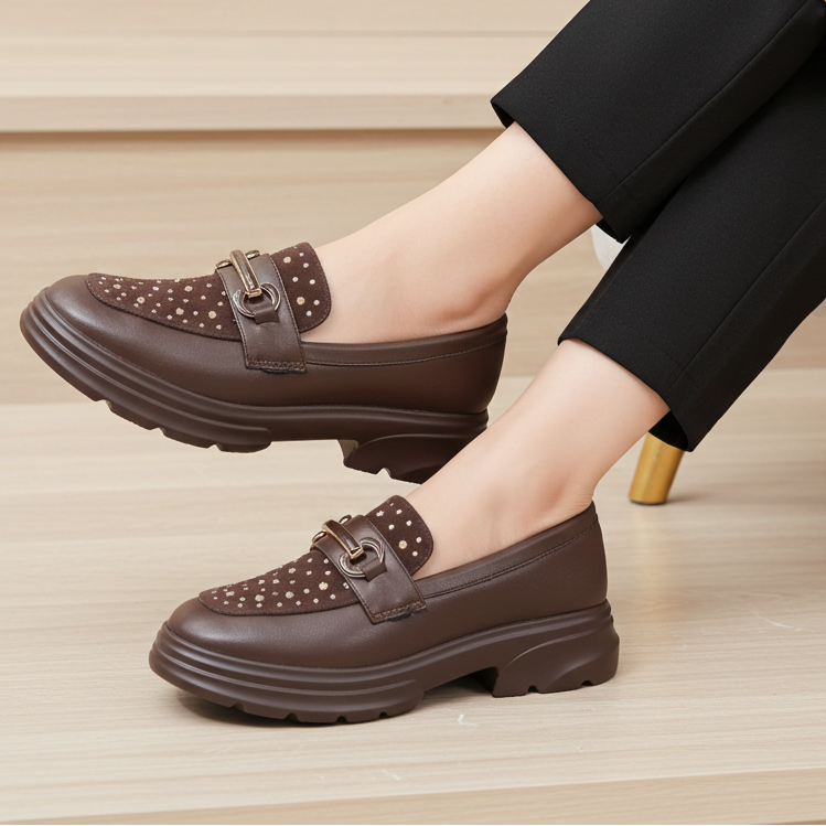 Modern Brown Chunky Loafers with Crystal Detail 8004428 Coffee