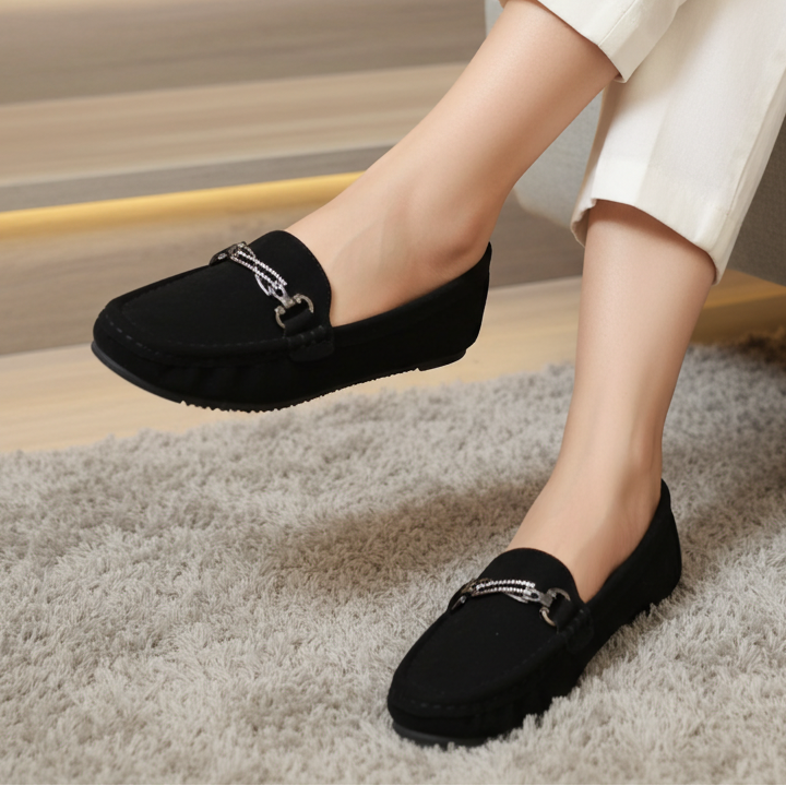 Women's Crystal Chain Comfort Flats 8004345 Black