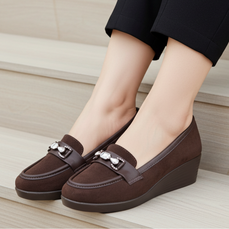 Coffee Wedge Loafers For Women 8004383