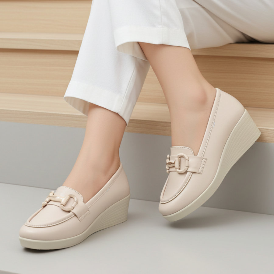 Nude Wedge Loafers For Women 8004385