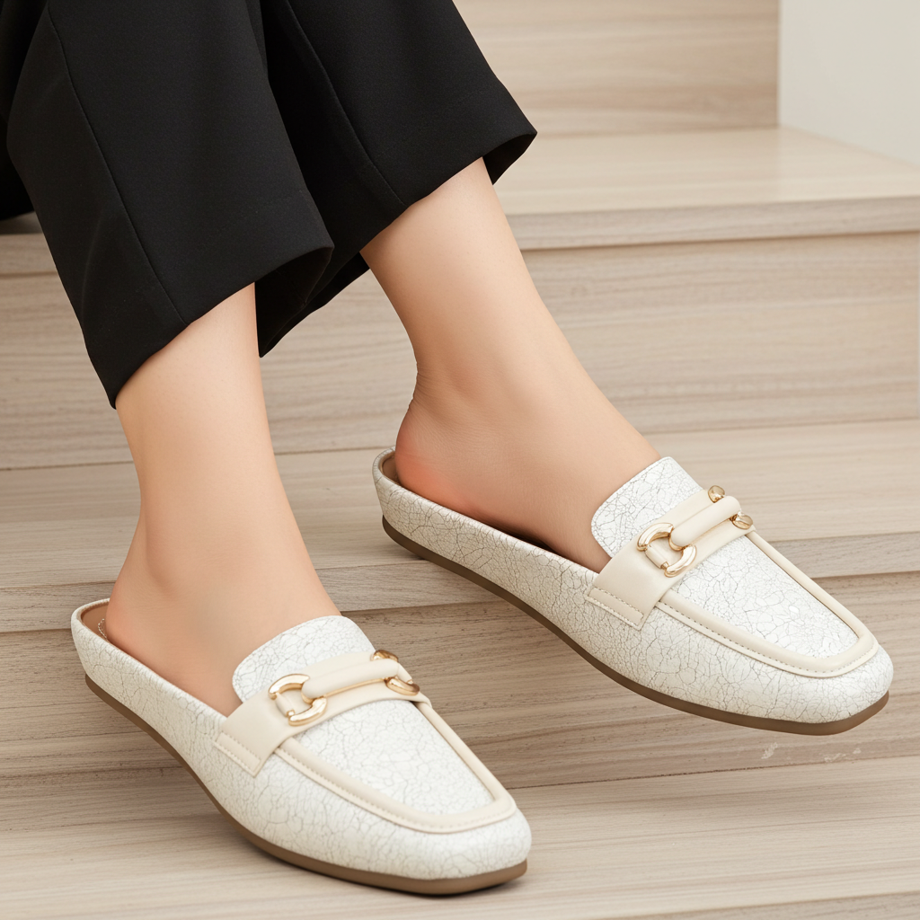 White Crackle Women's Half Shoes 8004334