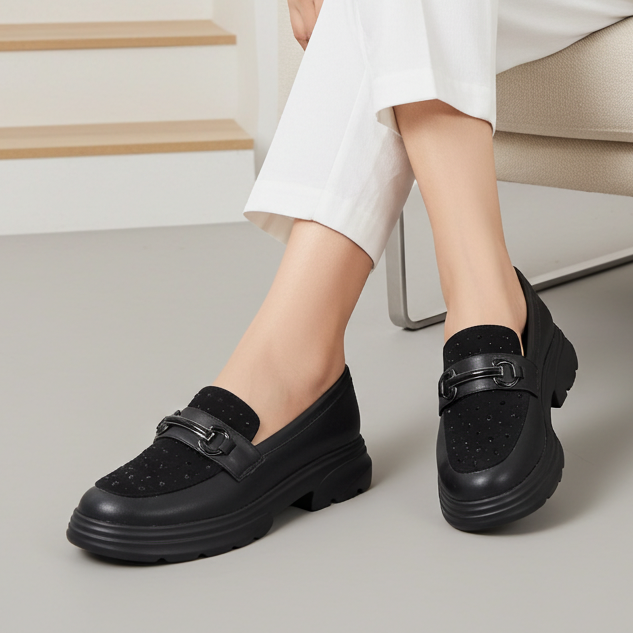 Modern Black Studded Chunky Loafers 8004428 Black