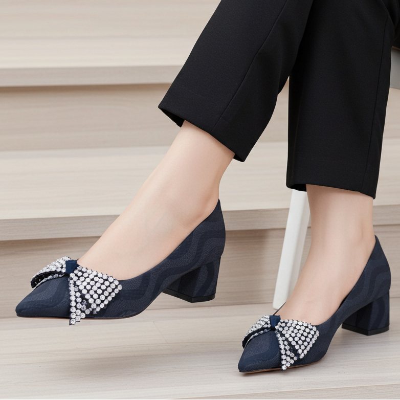 Navy Blue Block Heel Pumps - Women's Dress Shoes 8108173 Navy