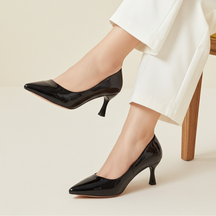 Elegant Black Kitten Heel Court Shoes - 8108162