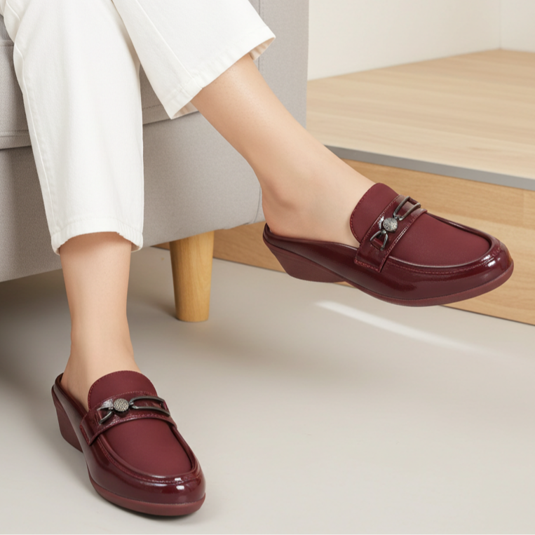 Maroon Wedge Loafer Mules - 8007236