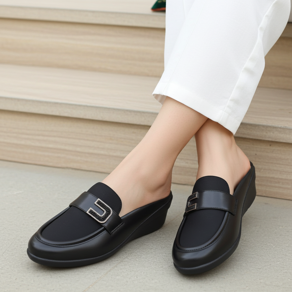 Black Sparkle Loafer Mules - 8007242