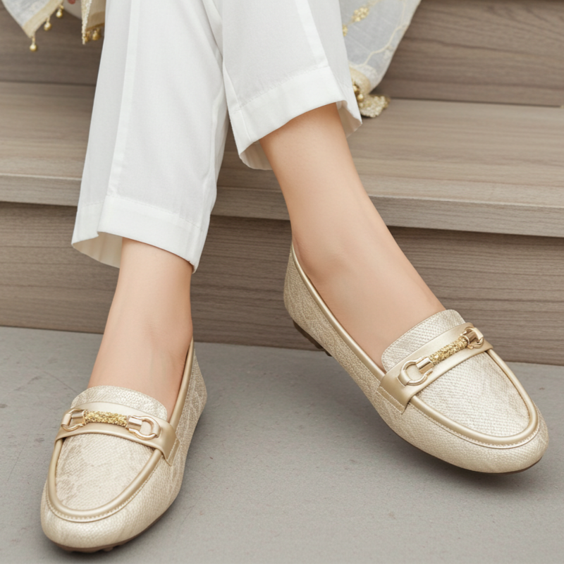 Gold Metallic Loafer For Women 8004396