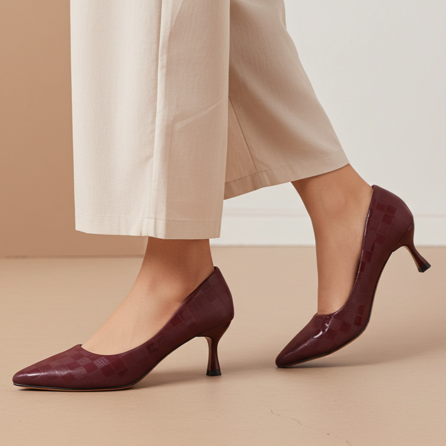 Maroon Checkered Court Shoes - 8108159